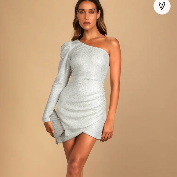 Brightly Shining Silver Metallic One-Shoulder Mini Dress (Worn Once) - Picture 1 of 7